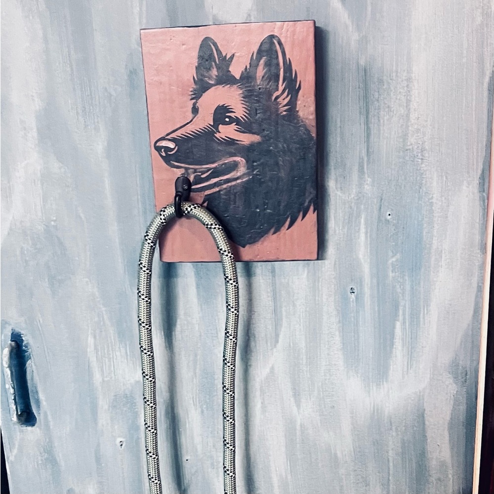 German Shepherd Dog Leash Holder – Heavy Solid Wood Wall Hook Indoor/Outdoor Use